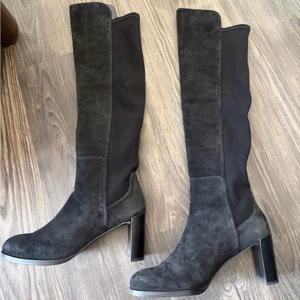 Stuart Weitzman Black Hijack Suede OTK Heeled Boots 11.5